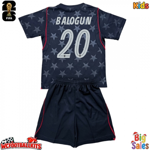 United States Folarin Balogun #20 Replica Away Stadium Kit for Kids World Cup 2026 Short Sleeve (+ pants)